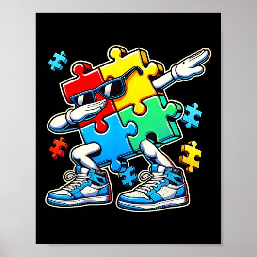 Grappig Cool Dabbing Puzzel Stuk Autisme Bewustzij Poster (Voorkant)