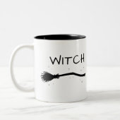 Grappig Cool Minimal Witch Halloween Paar Tweekleurige Koffiemok (Links)