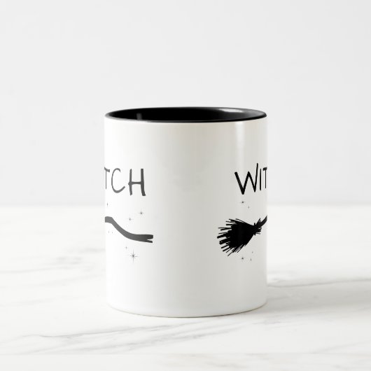 Grappig Cool Minimal Witch Halloween Paar Tweekleurige Koffiemok (Center)