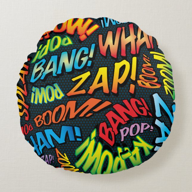 Grappig Cool Moderne Typografie Trendy Stripboek Rond Kussen (Voorkant)