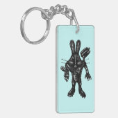 Grappig coole cyborg bunny pen inkt tekening kunst sleutelhanger (Voorkant Links)
