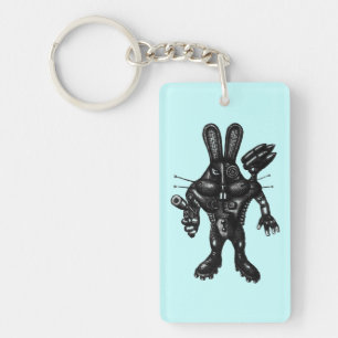 Grappig coole cyborg bunny pen inkt tekening kunst sleutelhanger