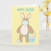 Grappig Coronavirus Paashaas met Masker Kaart (Gele Bloem)