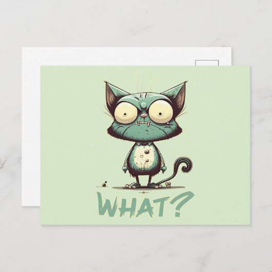 Grappig Crazy Cat "Wat?" Briefkaart (Voorkant / Achterkant)