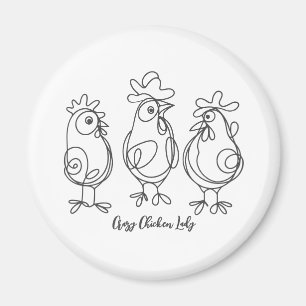 Grappig Crazy Chickens Line Art gepersonaliseerd T Magneet