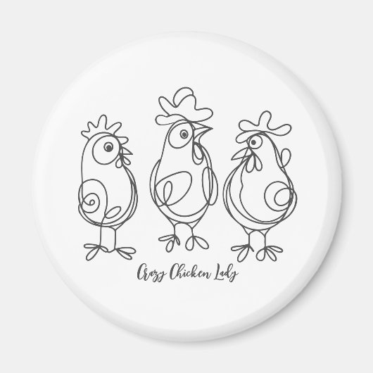 Grappig Crazy Chickens Line Art gepersonaliseerd T Magneet (Voorkant)