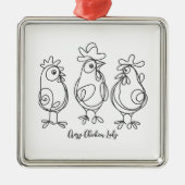 Grappig Crazy Chickens Line Art gepersonaliseerd T Metalen Ornament (Voorkant)