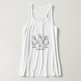 Grappig Crazy Chickens Line Art gepersonaliseerd T Tanktop