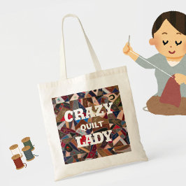 Grappig "Crazy Quilt Lady" Patchwork Quilt Patroon Tote Bag