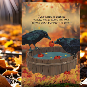 Grappig Crow Apple Bobbing Bird Herfst Orchard Har Feestdagen Kaart