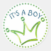 Grappig Crown groen + je backgr. &Tekst Ronde Sticker (Voorkant)