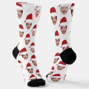 Grappig Custom 3 Gezichten Kerstman Hoeden Sokken