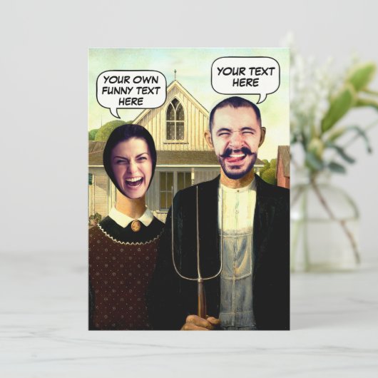 Grappig Custom Amerikaanse Gothic Gezicht in Gat f Kaart (Staand voorkant)