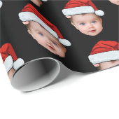Grappig Custom Baby Face Foto Santa Head Xmas Zwar Cadeaupapier (Rol Hoek)