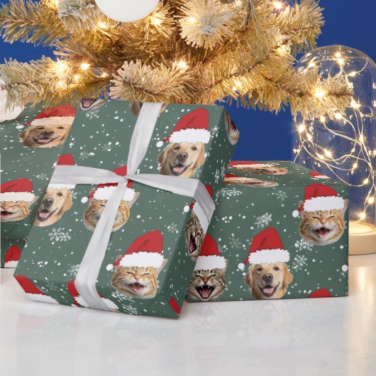 Grappig Custom Dog Cat 3 Gezichten Kerstman Hoeden Cadeaupapier (Feestdagen)