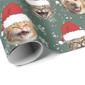 Grappig Custom Dog Cat 3 Gezichten Kerstman Hoeden Cadeaupapier (Rol Hoek)