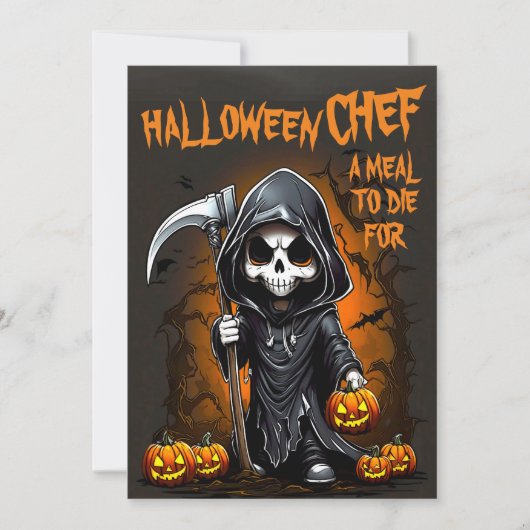 Grappig Custom Halloween reaper chef diner party Kaart (Voorkant)