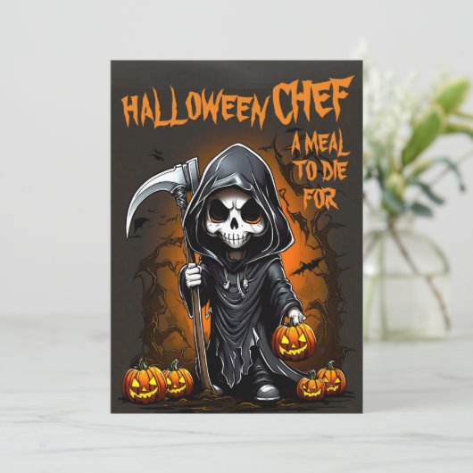 Grappig Custom Halloween reaper chef diner party Kaart (Staand voorkant)
