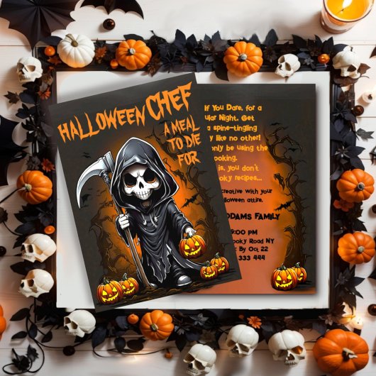Grappig Custom Halloween reaper chef diner party Kaart