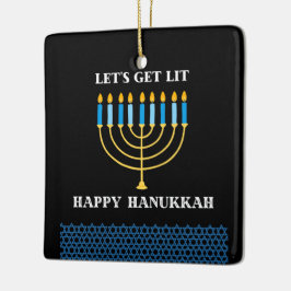 Grappig Cute Blauwe Hanukkah Menorah Ontwerp Keramisch Ornament