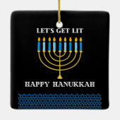 Grappig Cute Blauwe Hanukkah Menorah Ontwerp Keramisch Ornament (Achterkant)