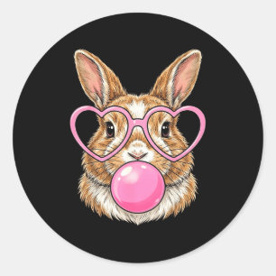 Grappig cute konijn bubble gum konijn hart bril ronde sticker