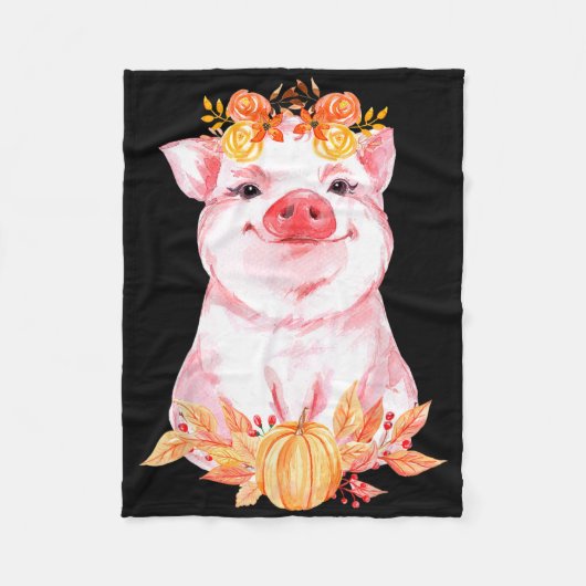 Grappig Cute Varken Bloemig Herfst Boerderij Dier  Fleece Deken (Voorkant)