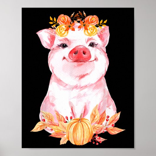 Grappig Cute Varken Bloemig Herfst Boerderij Dier Poster (Voorkant)