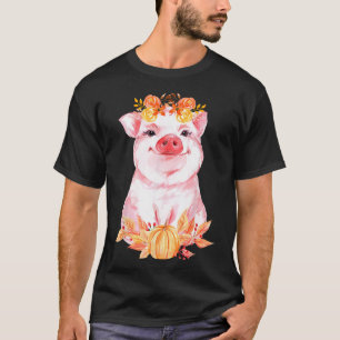 Grappig Cute Varken Bloemig Herfst Boerderij Dier  T-shirt