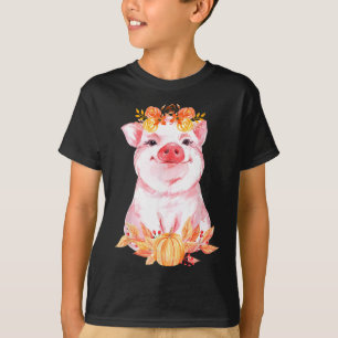 Grappig Cute Varken Bloemig Herfst Boerderij Dier T-shirt