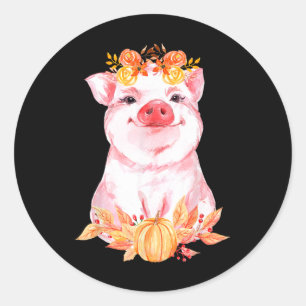 Grappig Cute Varken Bloemige Herfst Vallen Boerder Ronde Sticker