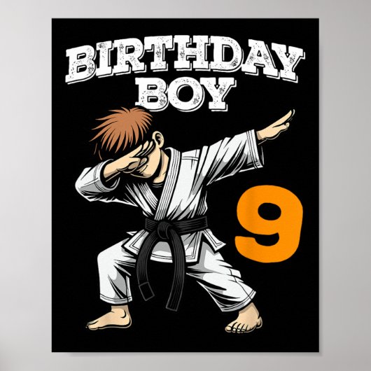 Grappig Dabbing 9e Verjaardag Jongen Karate 9 Jaar Poster (Voorkant)