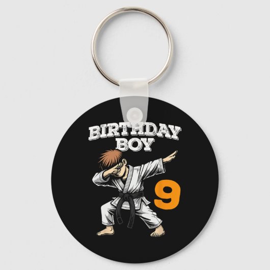 Grappig Dabbing 9e Verjaardag Jongen Karate 9 Jaar Sleutelhanger (Voorkant)