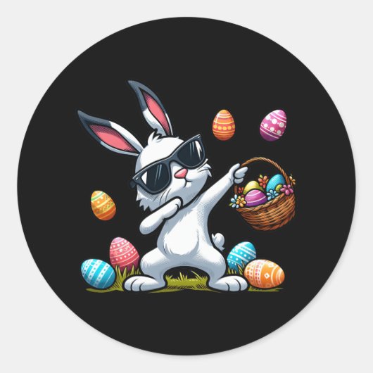 Grappig Dabbing Bunny Rabbit Happy Easter Day Scha Ronde Sticker (Voorkant)