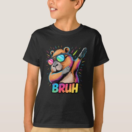 Grappig Dabbing Capy Bruh Tiener jeugd Kinder Meme T-shirt (Voorkant)