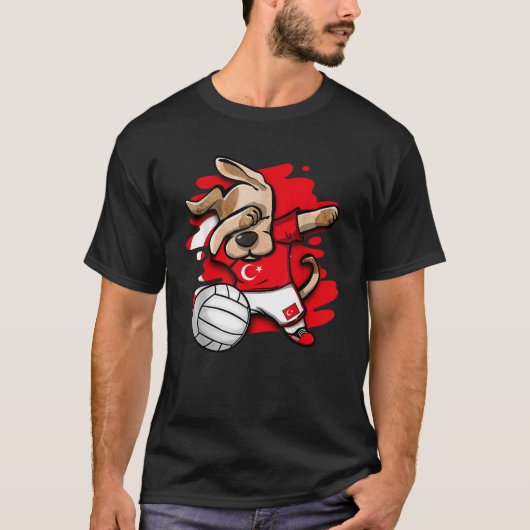 Grappig Dabbing Hond Turkije Volleybal Fans Jersey T-shirt (Voorkant)