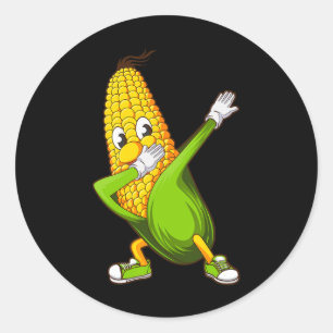 Grappig Dabbing Maïs Gift Schattige Dancing Farmer Ronde Sticker