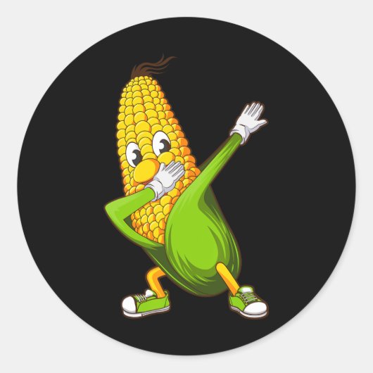 Grappig Dabbing Maïs Gift Schattige Dancing Farmer Ronde Sticker (Voorkant)