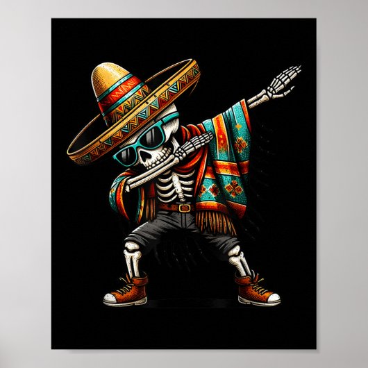 Grappig Dabbing Mexicaans skelet Poncho Cinco de M Poster (Voorkant)