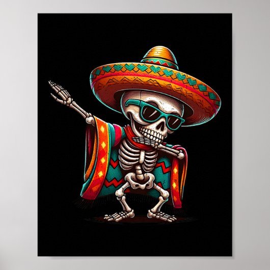 Grappig Dabbing Mexicaans skelet Poncho Cinco de M Poster (Voorkant)