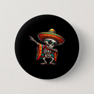 Grappig Dabbing Mexicaans skelet Poncho Cinco de M Ronde Button 5,7 Cm