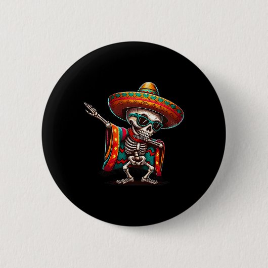 Grappig Dabbing Mexicaans skelet Poncho Cinco de M Ronde Button 5,7 Cm (Voorkant)
