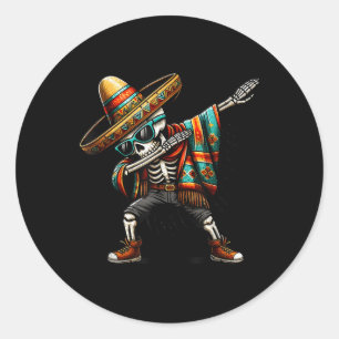 Grappig Dabbing Mexicaans skelet Poncho Cinco de M Ronde Sticker