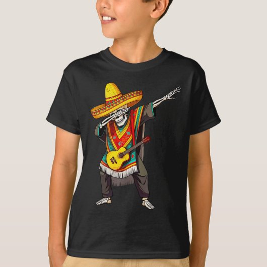 Grappig Dabbing Mexicaans skelet Poncho Cinco de M T-shirt (Voorkant)