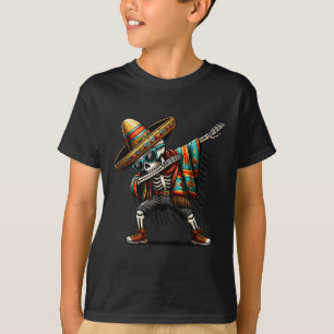 Grappig Dabbing Mexicaans skelet Poncho Cinco de M T-shirt