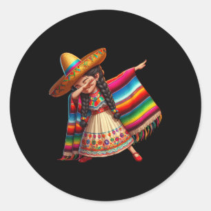 Grappig Dabbing Mexicaanse Poncho Sombrero Cinco d Ronde Sticker
