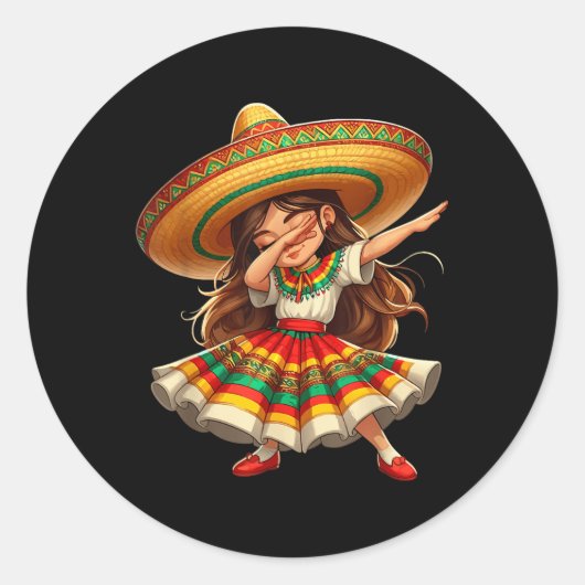 Grappig Dabbing Mexicaanse Sombrero Cinco de Mayo  Ronde Sticker (Voorkant)