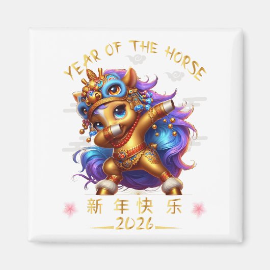 Grappig Dabbing Paard Chinese Zodiac Jaar van het Magneet (Voorkant)