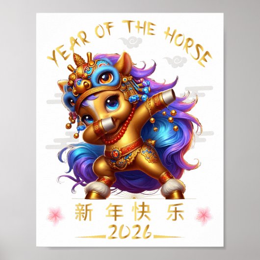 Grappig Dabbing Paard Chinese Zodiac Jaar van het Poster (Voorkant)