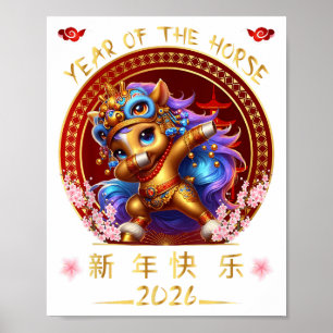 Grappig Dabbing Paard Chinese Zodiac Jaar van het Poster